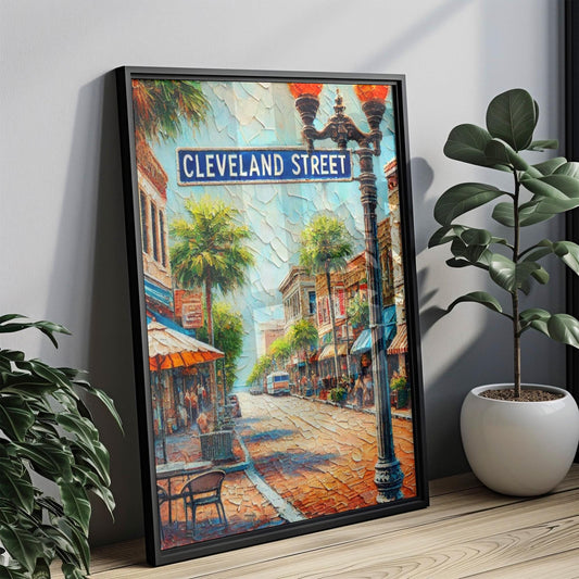 Cleveland Street Wall Art, Florida Travel Poster, Clearwater Coastal Cityscape, Beach Town Gift, Vacation Souvenir, Personalized Home Decor