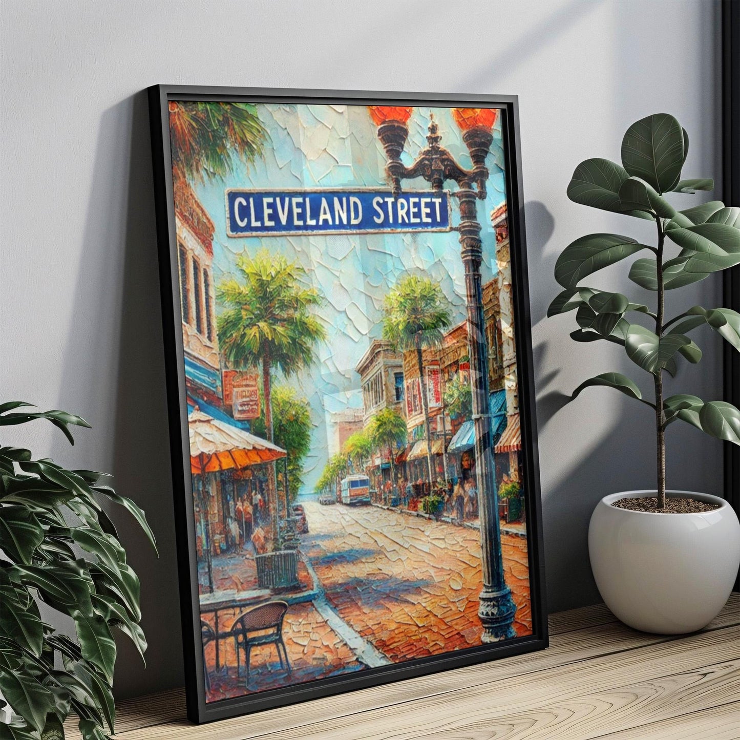 Cleveland Street Wall Art, Florida Travel Poster, Clearwater Coastal Cityscape, Beach Town Gift, Vacation Souvenir, Personalized Home Decor
