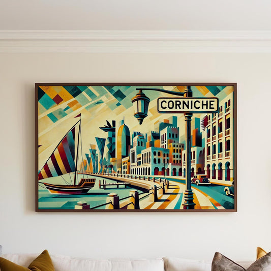 Doha Qatar Corniche Wall Art Print - Modern Travel Poster, Qatar Souvenir, Unique Home Decor, Housewarming Gift, Travel Wall Art