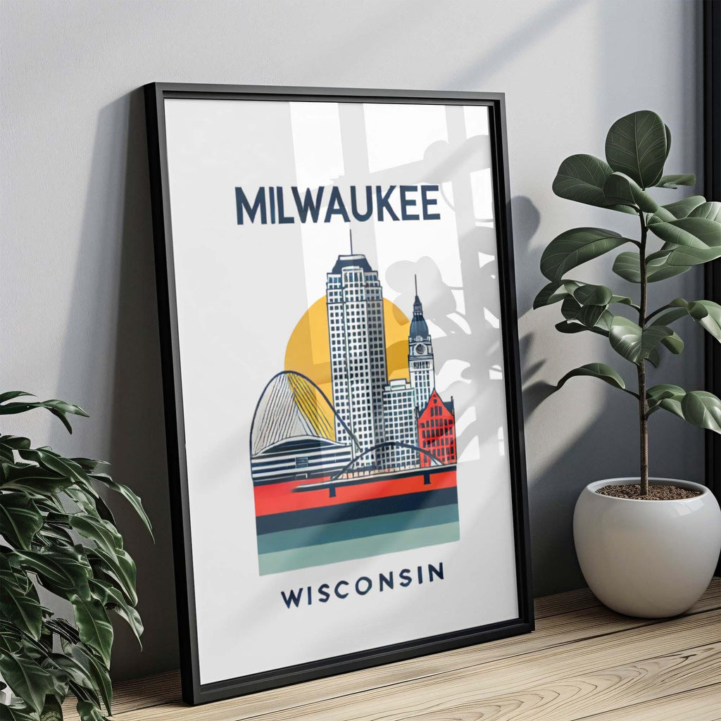 Milwaukee Print Wall Art - Wisconsin Travel Map, Home Decor, Housewarming & College Gift, WI City Skyline Poster