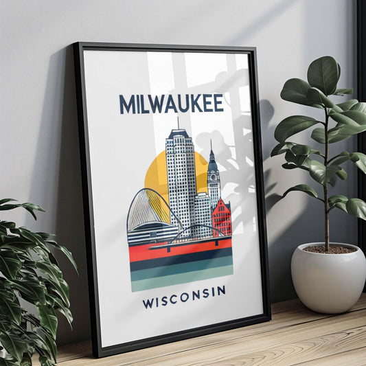 Milwaukee Print Wall Art - Wisconsin Travel Map, Home Decor, Housewarming & College Gift, WI City Skyline Poster
