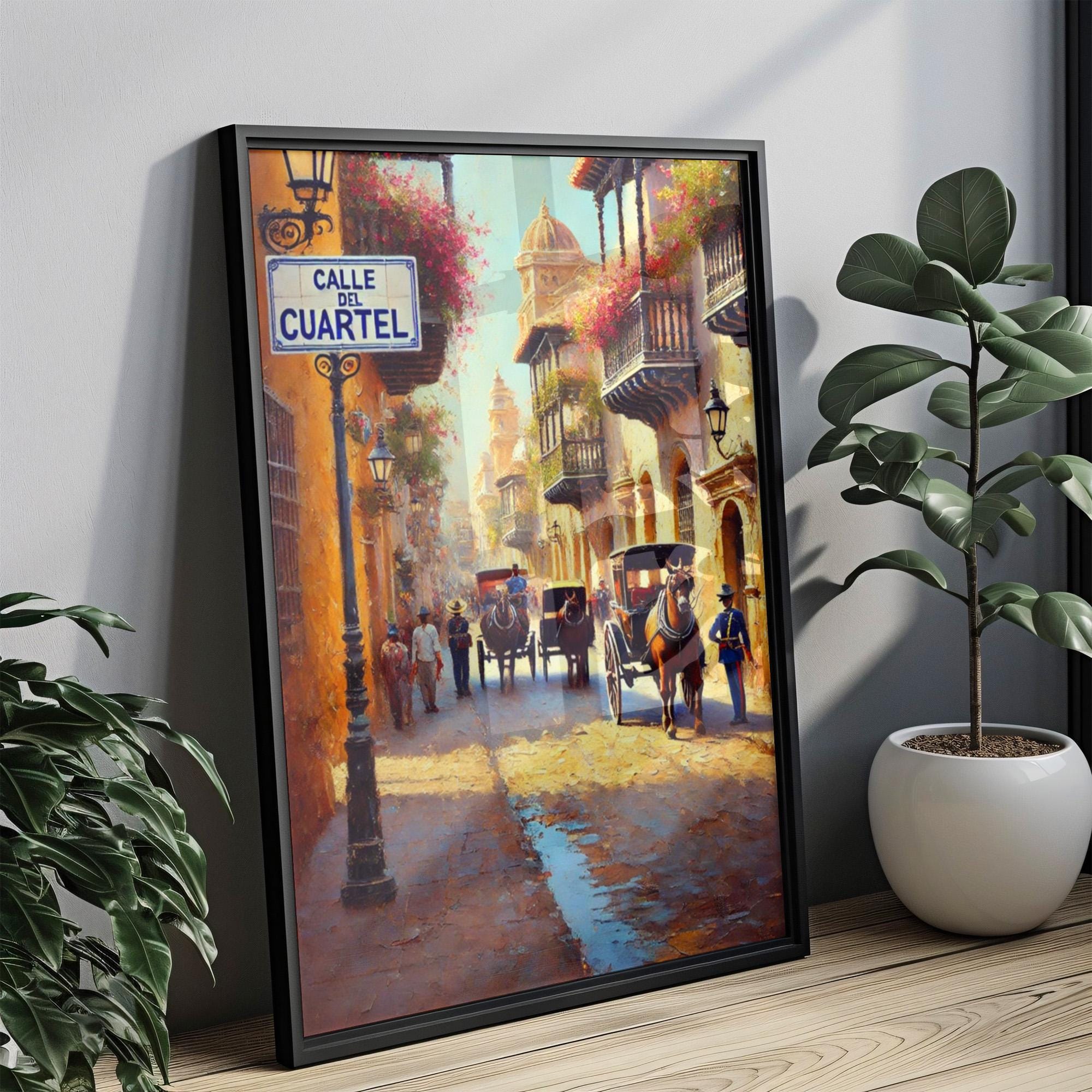 Calle del Cuartel Wall Art Cartagena Print Colombia Travel Poster Home Decor Souvenir Vintage Street Sign Artwork