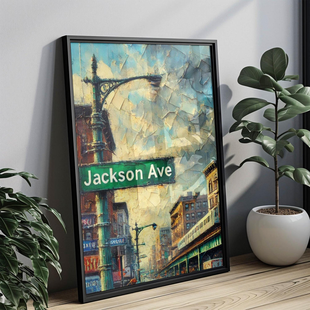 Jackson Avenue Oil Painting Art Print: Bronx NYC Street Sign Travel Poster