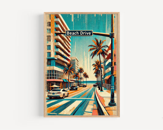 Beach Drive Berkeley Wall Art - California Print, College Decor, Travel & Housewarming Gift, Cali Beach Scene Home Decor