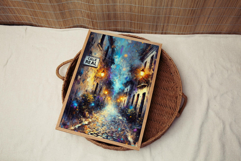 Calle Real Oil Painting Art Print: Antigua Guatemala Street Sign Travel Poster