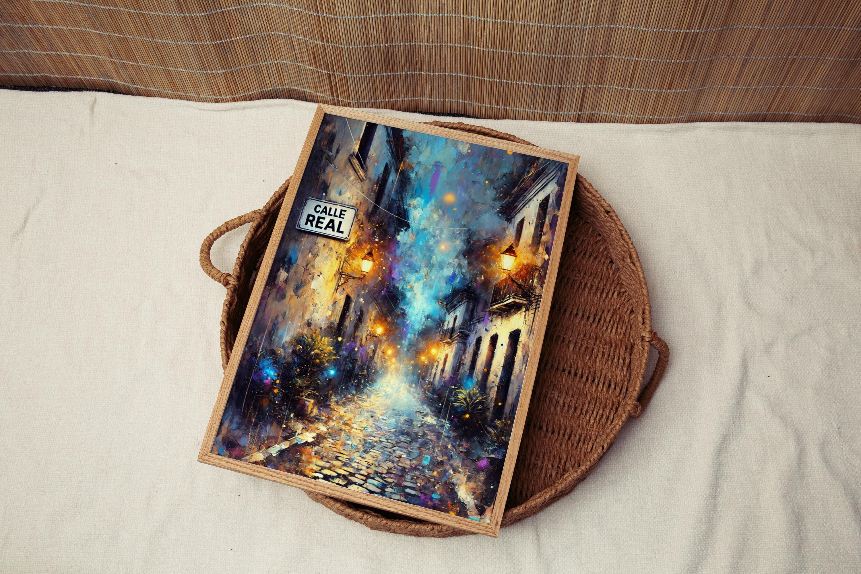 Calle Real Oil Painting Art Print: Antigua Guatemala Street Sign Travel Poster