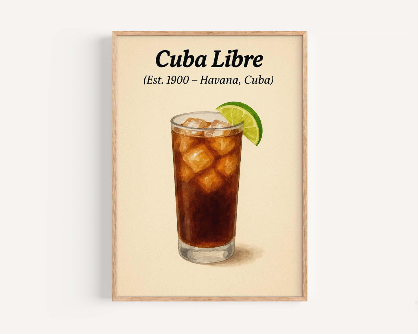Cuba Libre Cocktail Print: Vintage Havana Bar Art