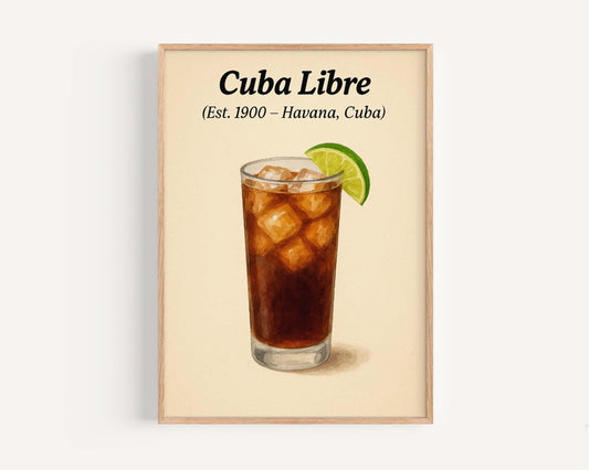 Cuba Libre Cocktail Print: Vintage Havana Bar Art