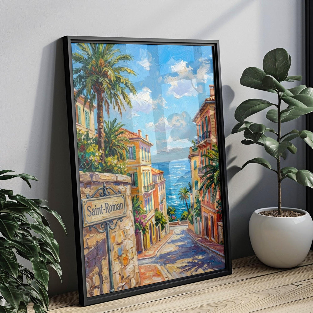 Saint Roman Wall Art Print: Coastal Monaco District Travel Poster