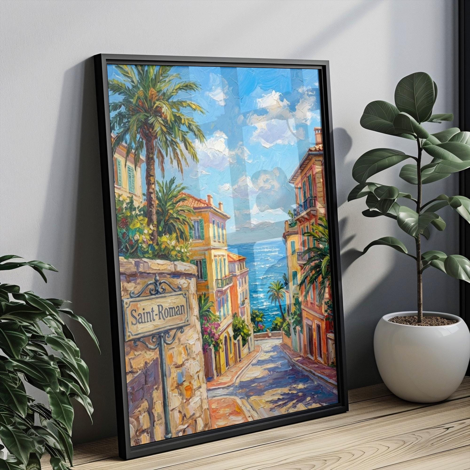 Saint Roman Wall Art Print: Coastal Monaco District Travel Poster