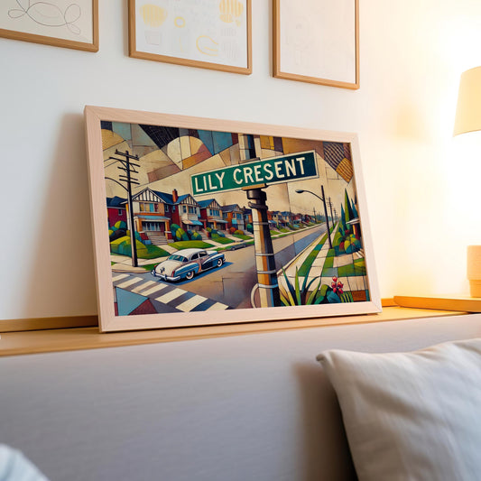 Lily Crescent Wall Art Print - Brampton Ontario Travel Poster, Housewarming Gift & Home Decor, Ontario Art Collectible