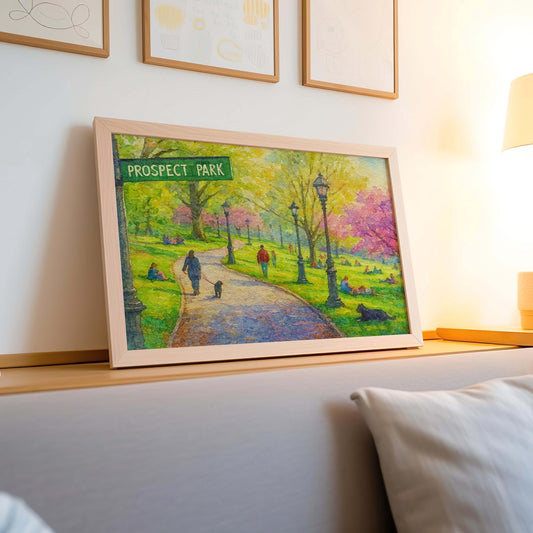 Prospect Park Brooklyn Wall Art | Landscape Painting of Prospect Park with Trees, Path, and Park Visitors | Gift for Nature Lovers