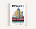 Milwaukee Print Wall Art - Wisconsin Travel Map, Home Decor, Housewarming & College Gift, WI City Skyline Poster