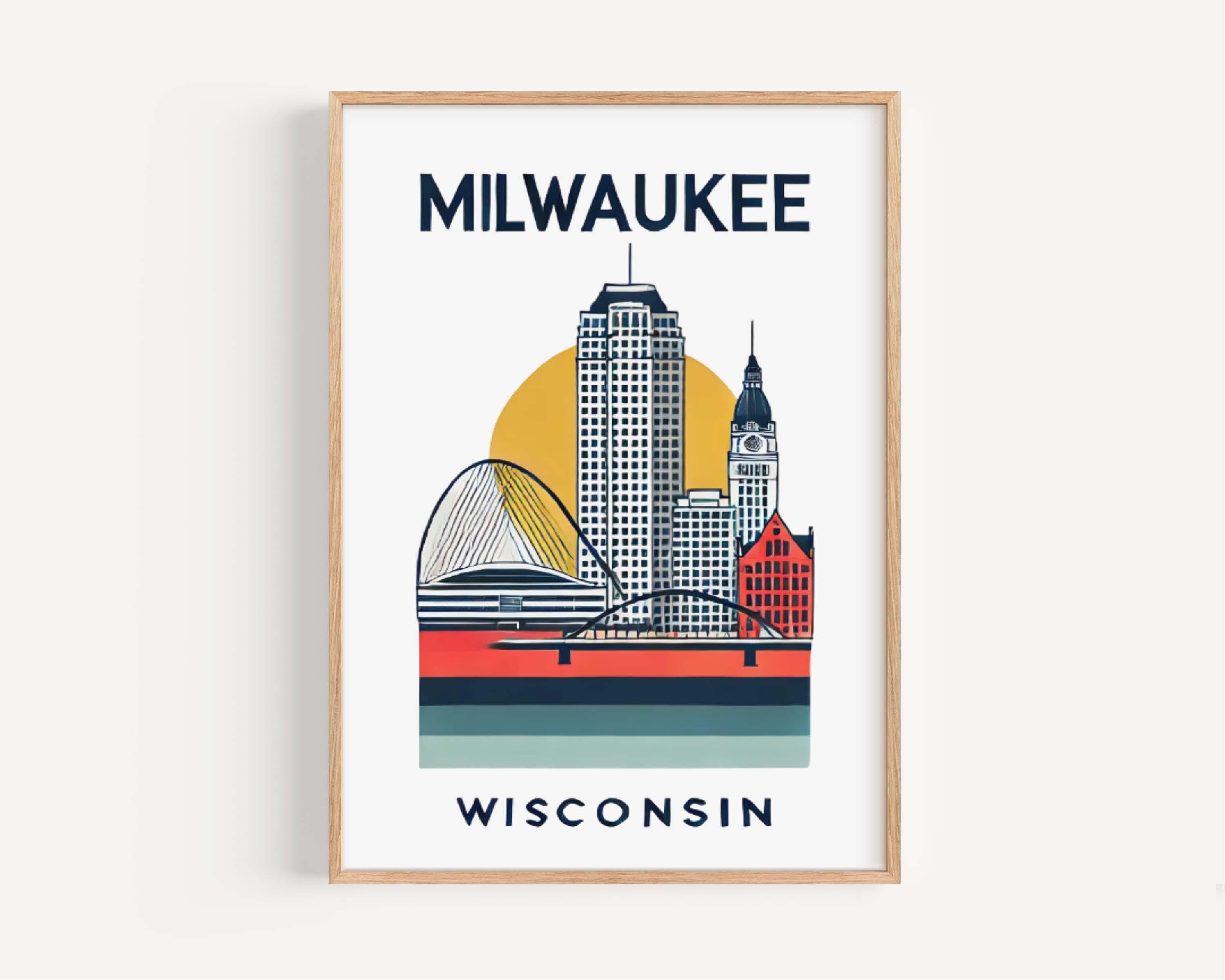 Milwaukee Print Wall Art - Wisconsin Travel Map, Home Decor, Housewarming & College Gift, WI City Skyline Poster