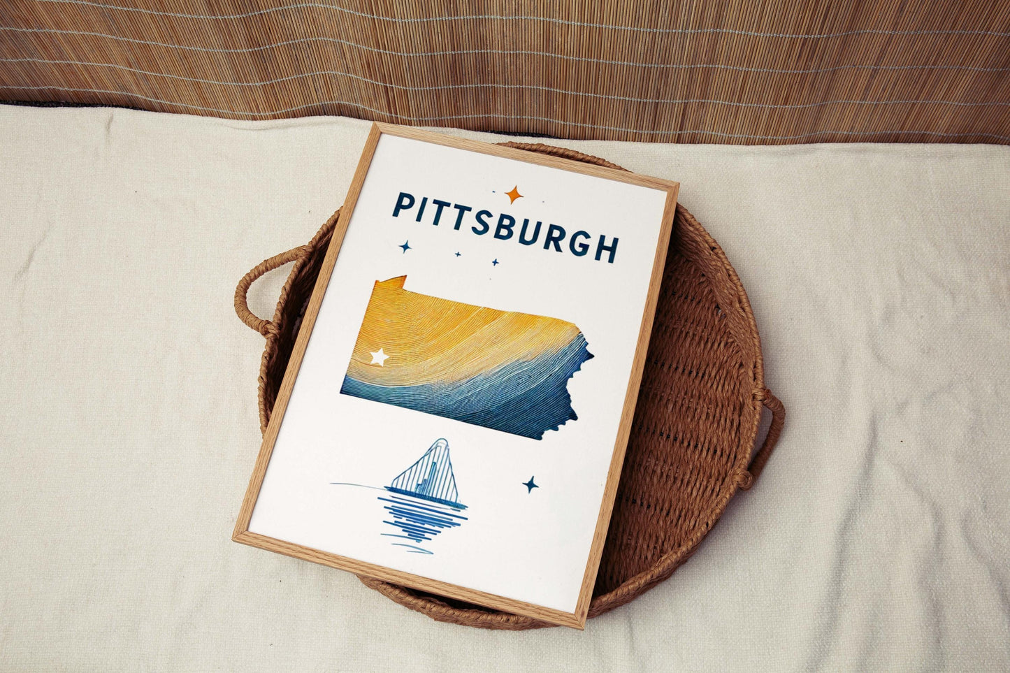 Pittsburg Print Pennsylvania Wall Art, Travel Home Decor, College Room Gift, Housewarming PA Poster, Pittsburgh City Skyline Illustration
