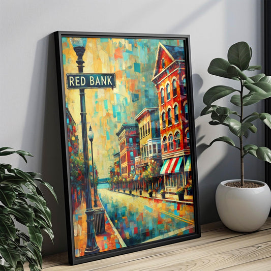 Wall Art Red Bank Print New Jersey Travel Poster Home Decor USA Gift Housewarming American Art