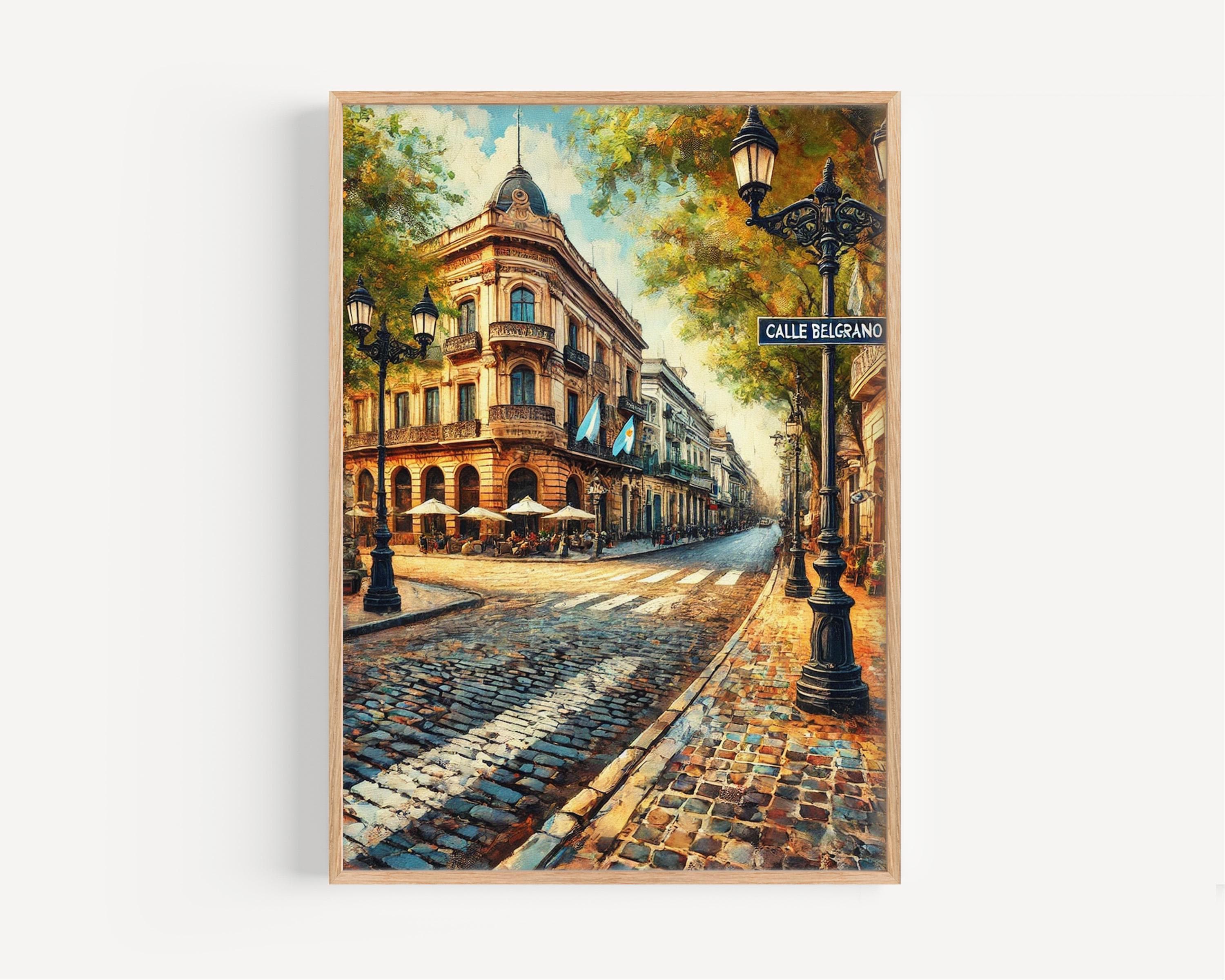Calle Belgrano Oil Painting Art Print: Buenos Aires Historic District Travel Poster