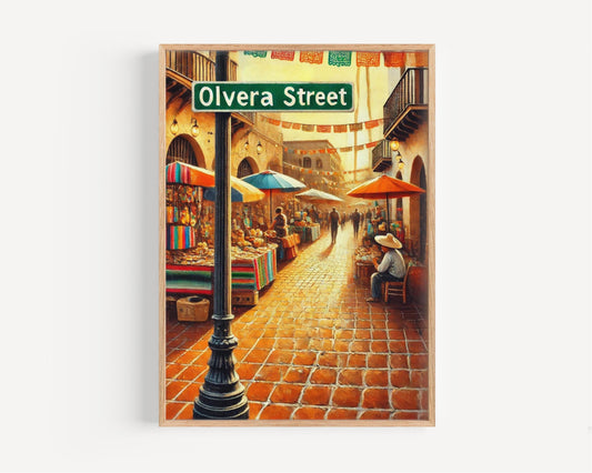 Olvera Street Wall Art | Los Angeles Travel Poster | California History Print | Latinx Culture Gift | Vibrant Souvenir | Fine Art Paper