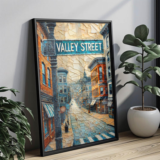 Valley Street Wall Art, Manchester Print, New Hampshire Art, “City” Gift, Travel Souvenir, Travel Poster,  “State” Art, PERSONALIZED GIFT