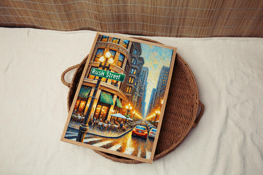 Rush Street Chicago Art Print: Illinois Travel Poster