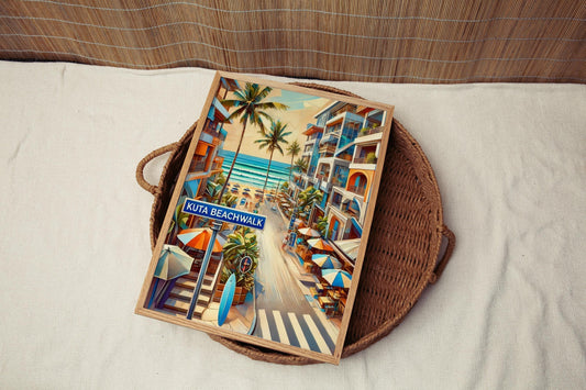 Bali Kuta Beachtown Wall Art Print – Travel Poster, Indonesia Souvenir, Housewarming Gift, Bali Decor, Tropical Beach Illustration