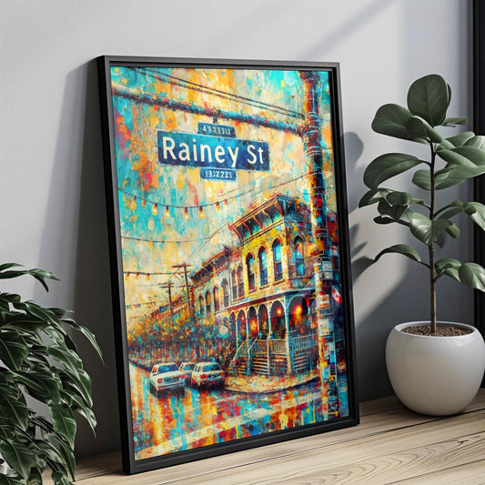 Austin Rainey St Wall Art Print – Travel Poster, Texas Gift, Austin Home Decor, Rainey Street Illustration, Housewarming Present