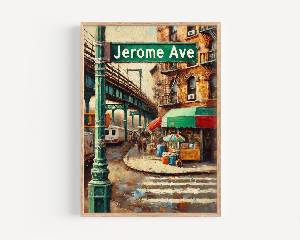 Jerome Avenue Oil Painting Art Print: Bronx NYC Street Sign Travel Poster