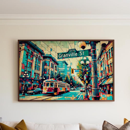 Granville St Wall Art Print - Vancouver Travel Poster, Canada Gift, Housewarming Decor, Canadian Cityscape Illustration