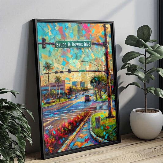Bruce B. Downs Boulevard Wall Art - Tampa Florida Travel Print, Florida Gift, Housewarming Decor, Travel Poster, Tampa City Map Artwork