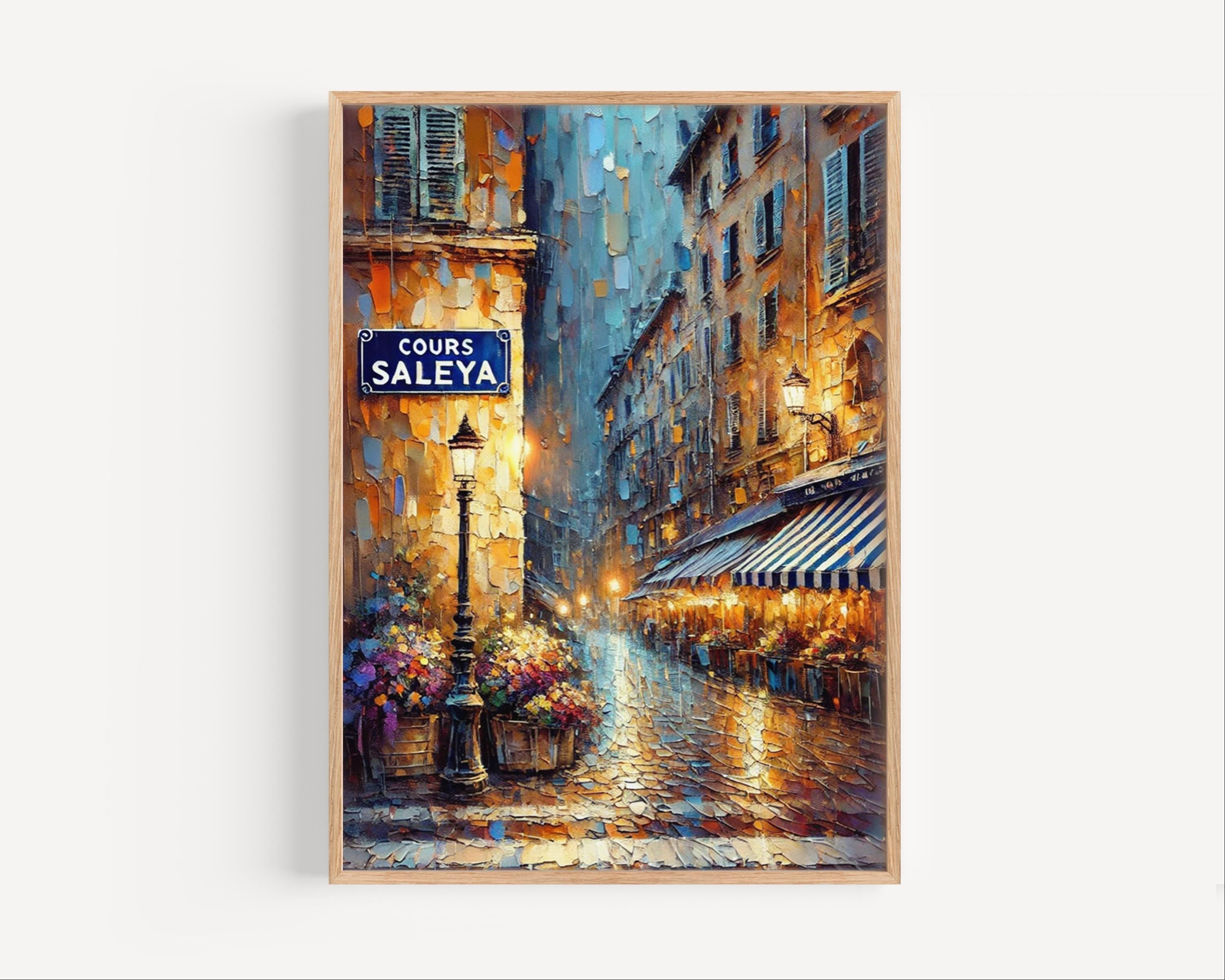 Cours Saleya Oil Painting Art Print: Nice France Street Sign Travel Poster