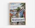 Kristiansand Oil Painting Art Print: Norway Coastal Street Sign Travel Poster