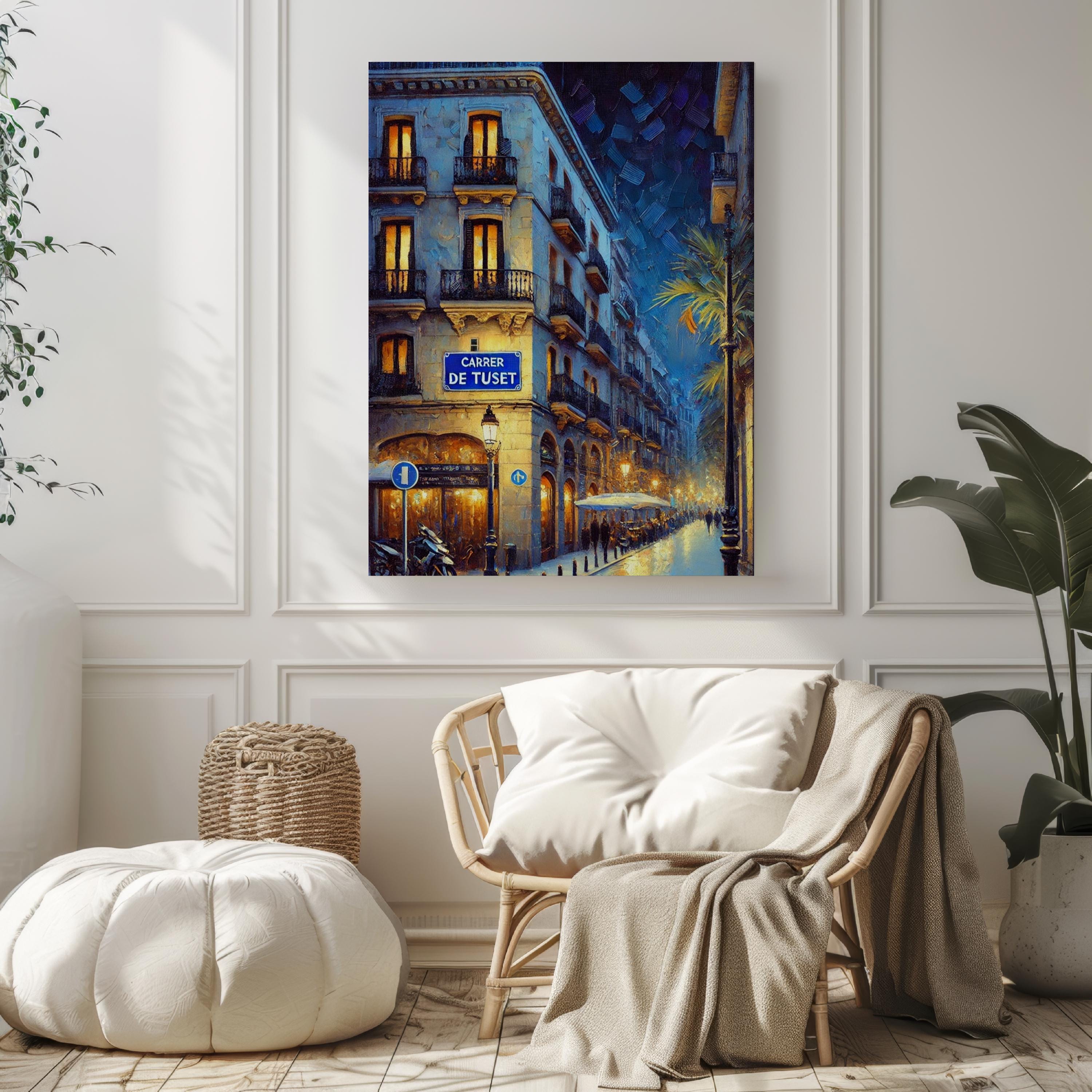 Carrer de Tuset Oil Painting Art Print: Barcelona Spain Street Sign Travel Poster