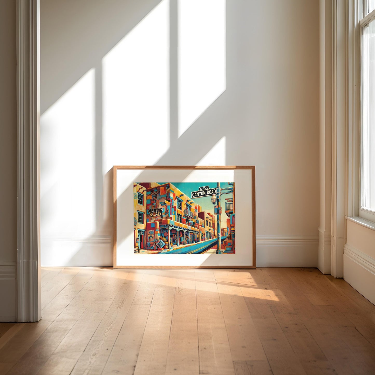 Canyon Road Wall Art - Cubism Print, Santa Fe NM Gift, New Mexico Travel Poster, Housewarming & Souvenir Art Decor