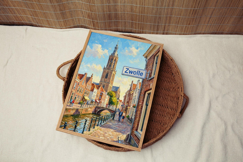 Zwolle Oil Painting Art Print: Netherlands Canal Street Sign Travel Poster