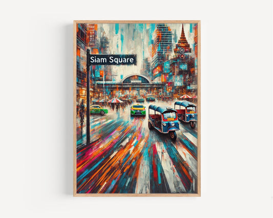 Siam Square Wall Art Print, Bangkok Travel Poster, Thailand Gift & Home Decor, Housewarming Present, Modern Thailand Art Illustration