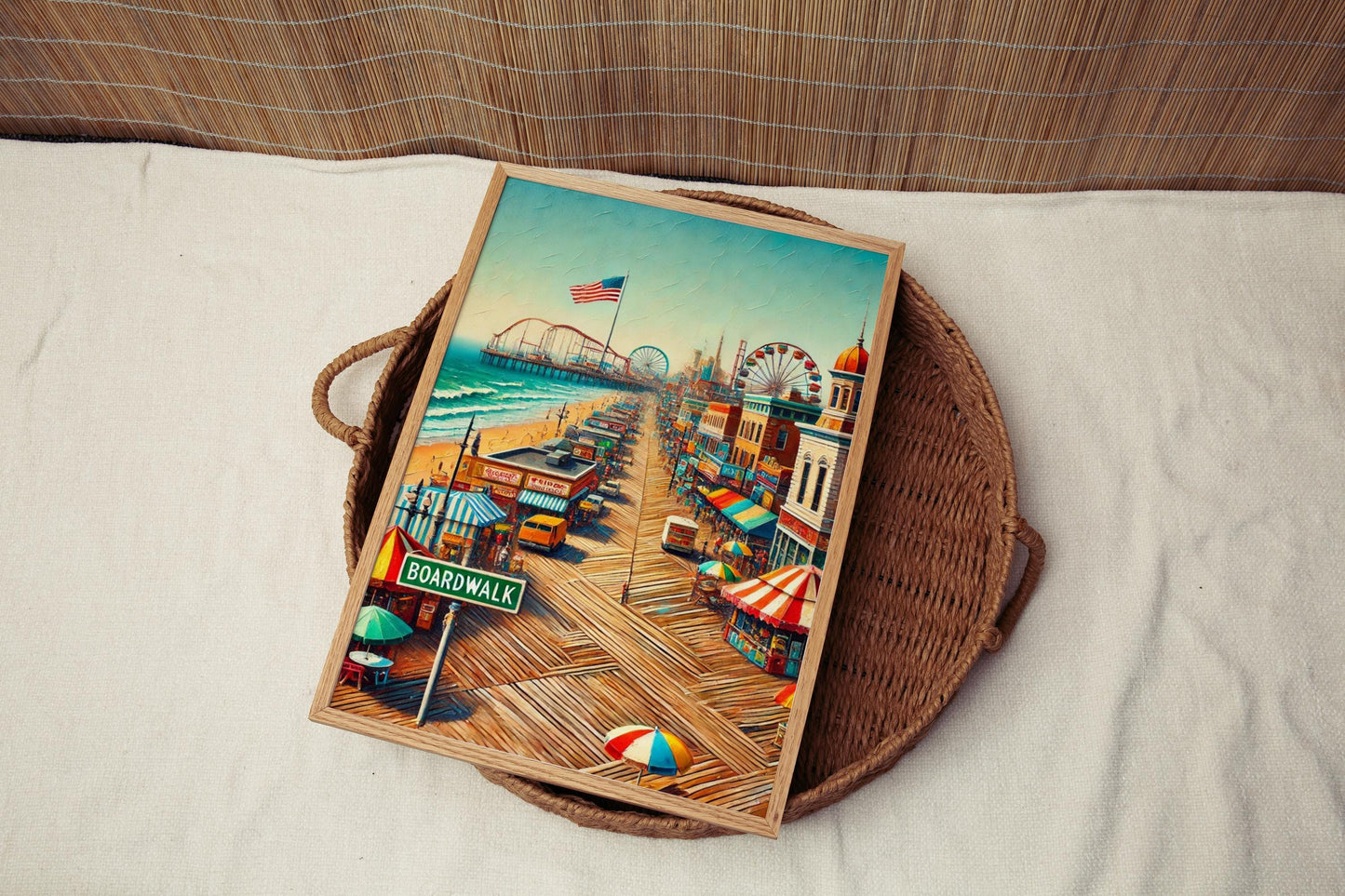 Boardwalk Wall Art, Atlantic City Print, Travel Poster, American Art, Jersey Souvenir, Vacation Gift, Travel Souvenir, Vintage Street Sign