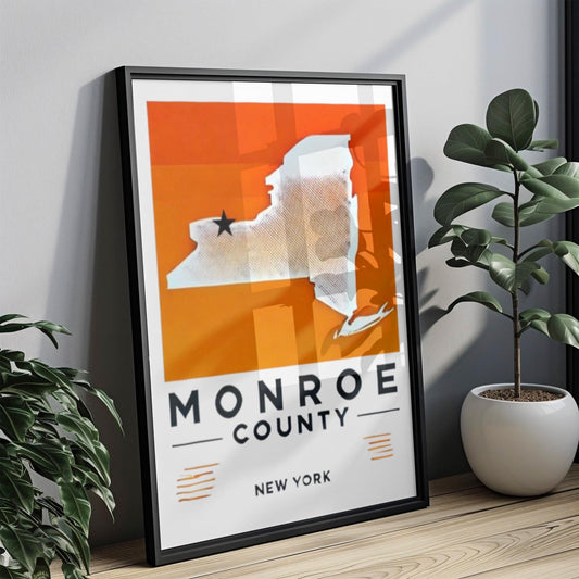 New York Monroe County Wall Art Print, Travel Home Decor, NY Gift & Housewarming College Room Artwork