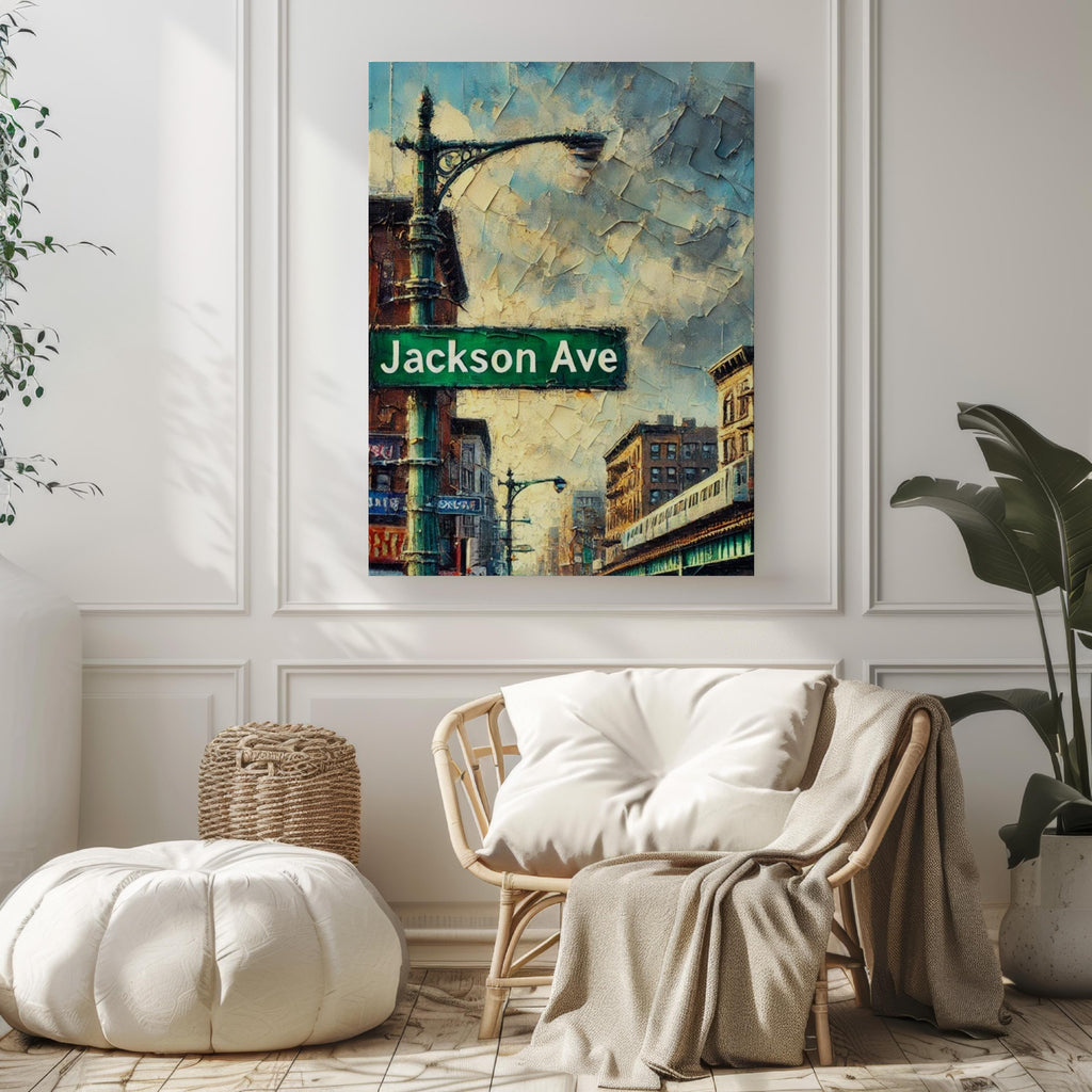 Jackson Avenue Oil Painting Art Print: Bronx NYC Street Sign Travel Poster