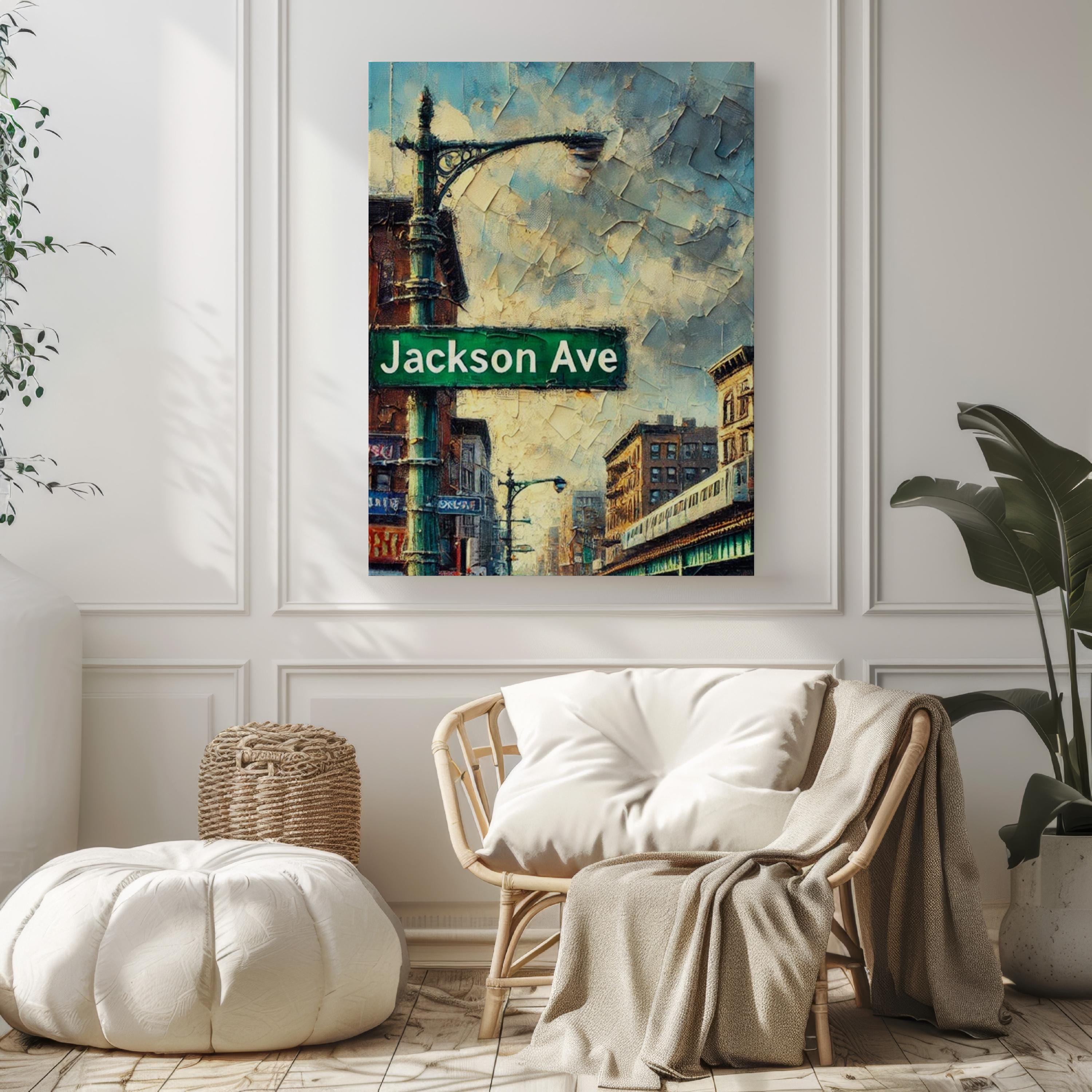 Jackson Avenue Oil Painting Art Print: Bronx NYC Street Sign Travel Poster