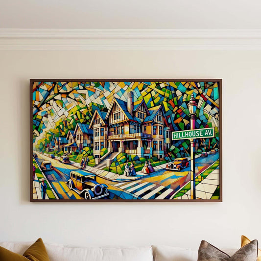 Hillhouse Ave Wall Art – New Haven Cubism Print, Jersey Cubism Art, Long Island Sound Travel Poster, Unique Housewarming Gift