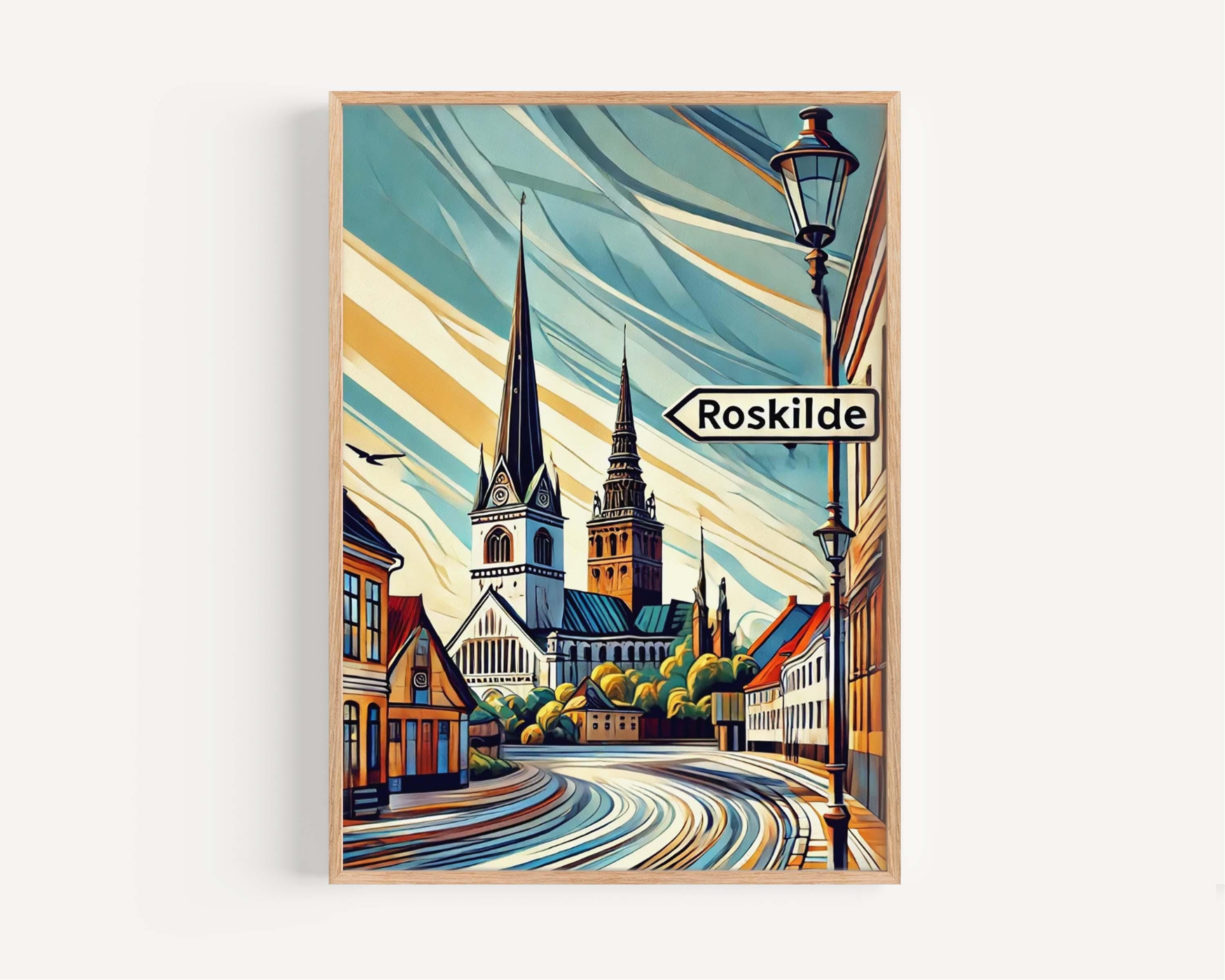Roskilde Art Print - Denmark Travel Poster, Scandinavian Wall Art, Europe City Gift, Roskilde Home Decor, Modern Housewarming Present