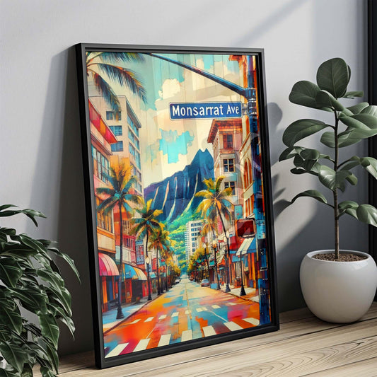 Monsarrat Ave print - Oahu Wall Art, Honolulu Travel Poster, Hawaii Housewarming Gift, Tropical Beach Decor, Travel Print