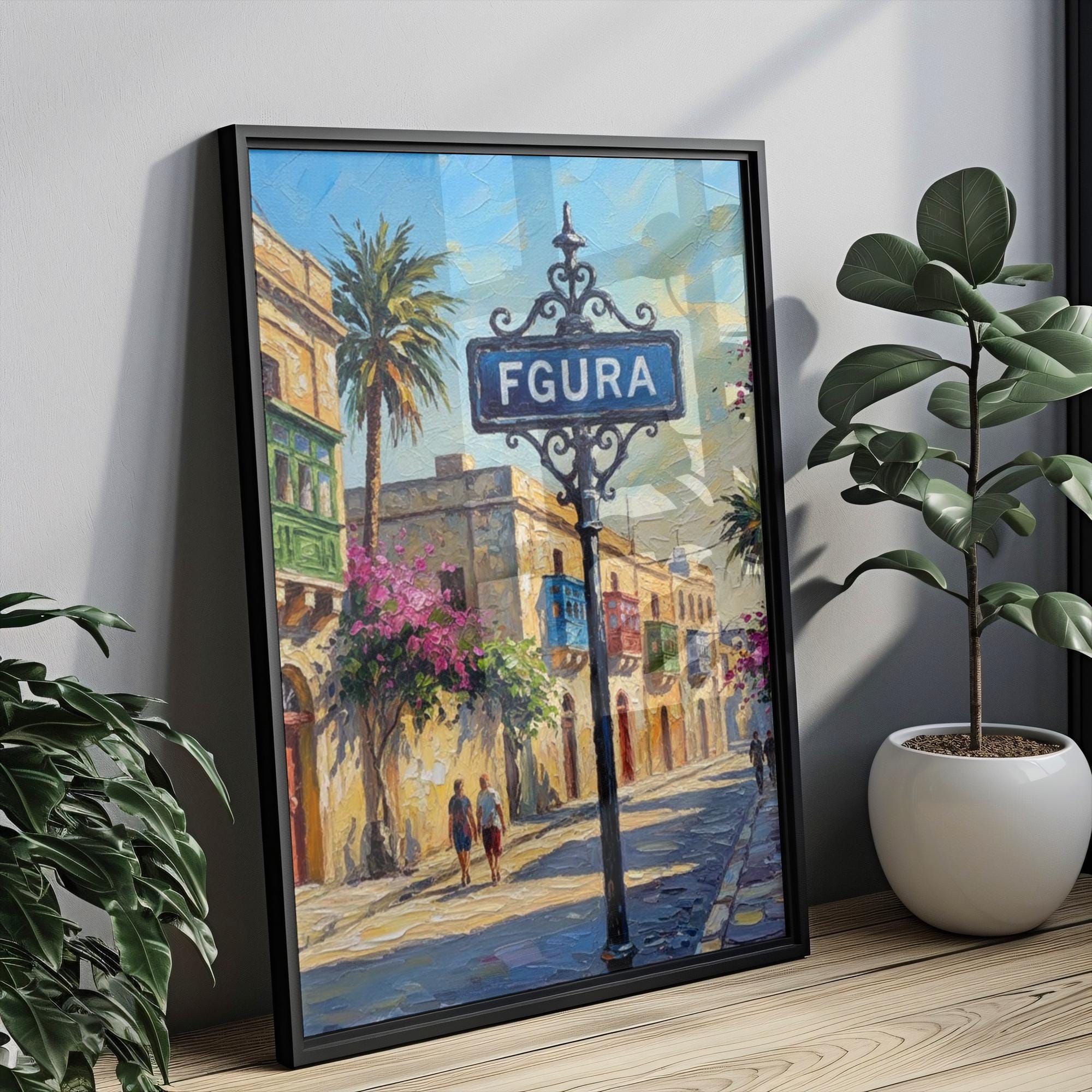 Fgura Street Sign Art Print: Malta Urban Travel Poster Wall Decor
