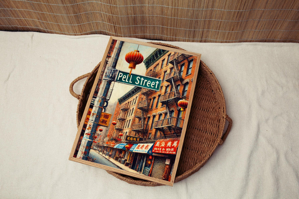 Pell Street Oil Painting Art Print: Chinatown Manhattan NYC Travel Poster