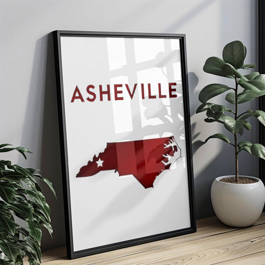 North Carolina Ashville Wall Art Print - Travel Decor, NC Gift, Housewarming & College Dorm Room Decoration