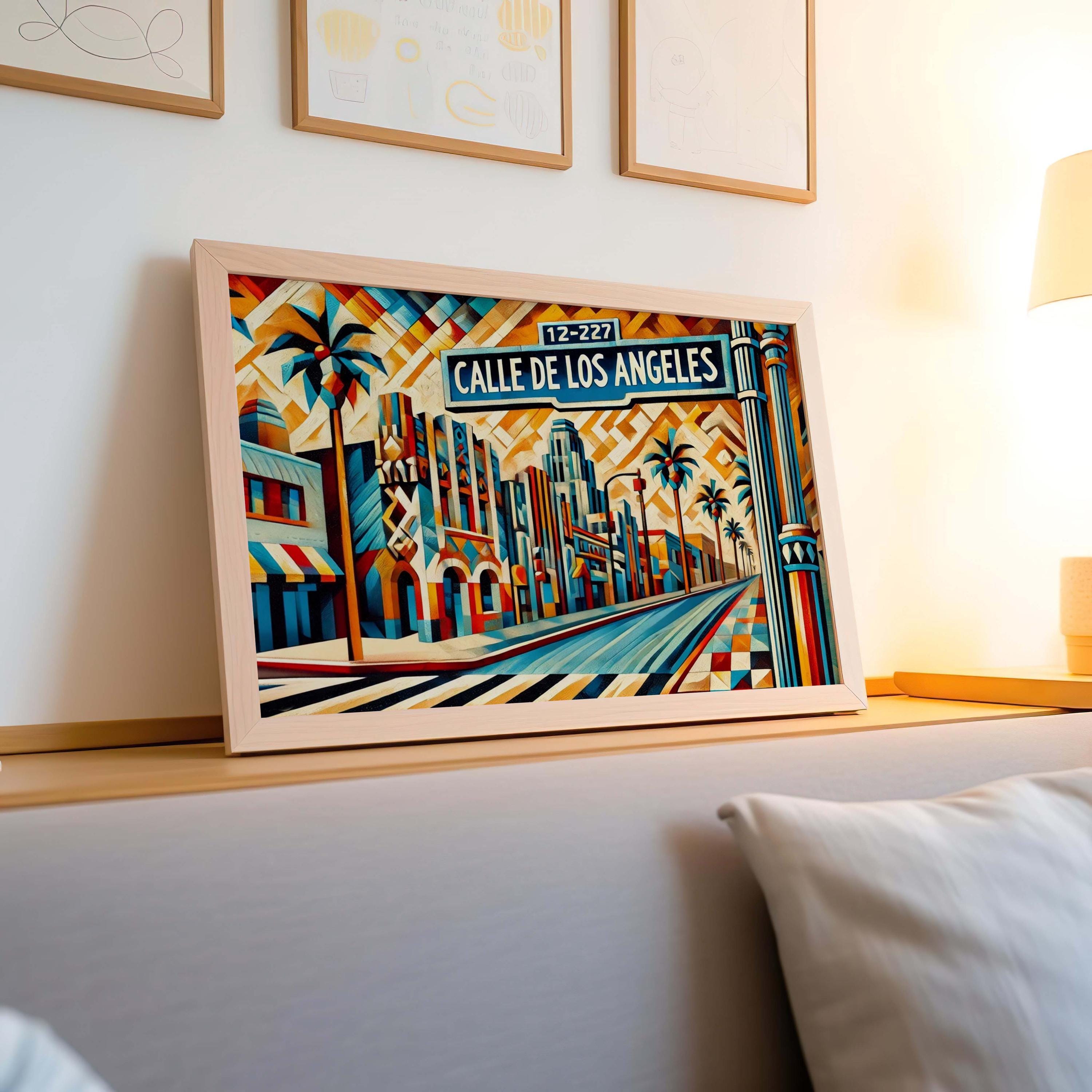 Calle de Los Angeles Wall Art Cubism Print, LA Travel Poster, CA Home Decor, Modern Abstract Gift, Housewarming & Birthday Present