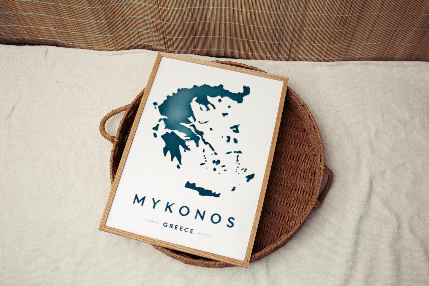 Greece Mykonos Wall Art Print – Travel Home Decor, Greece Gift, College Dorm & Housewarming Artwork, Coastal Blue Poster