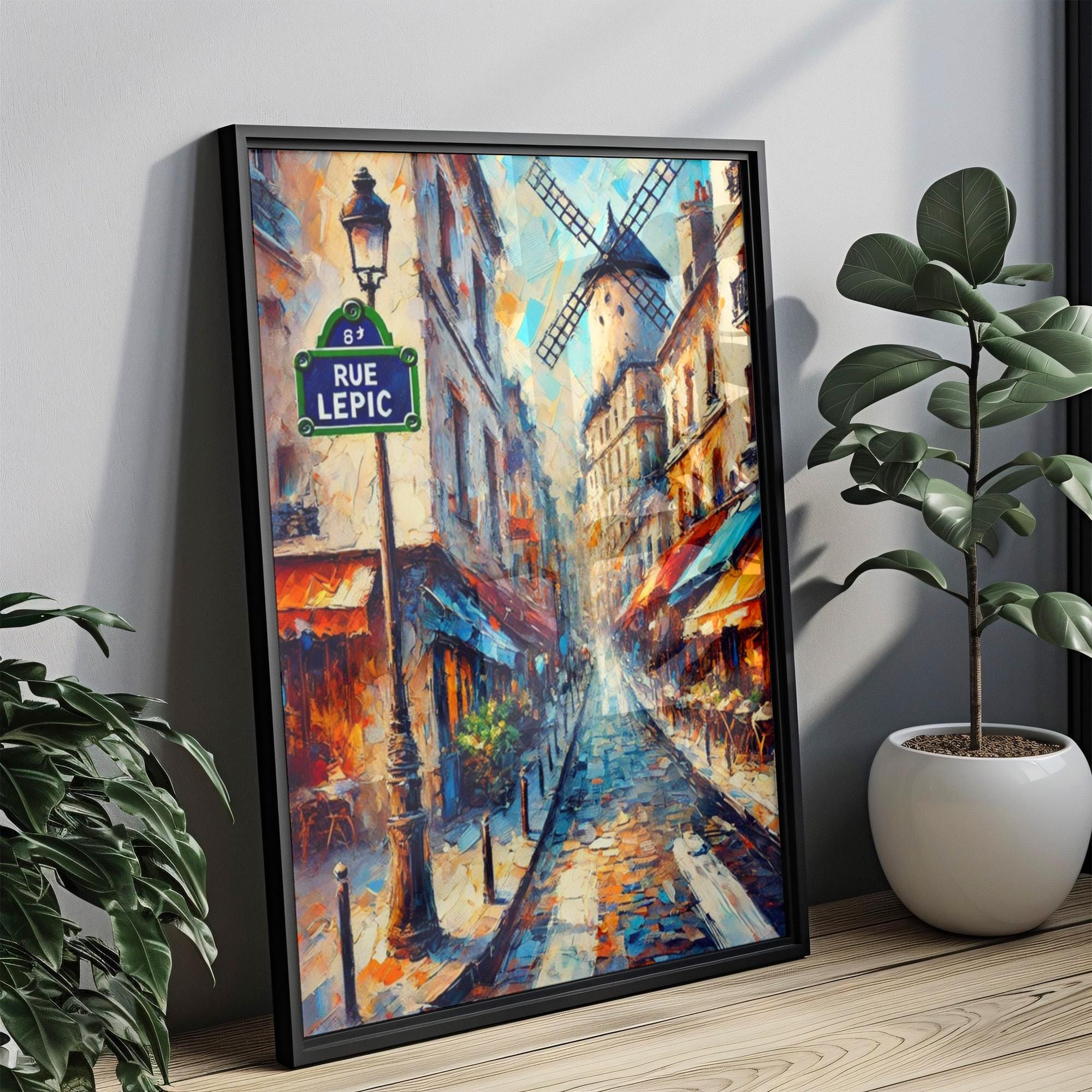 Rue Lepic Wall Art Paris Print, France Travel Poster, Vintage Montmartre Street Scene, Bohemian Decor, French Souvenir, Personalized Gift