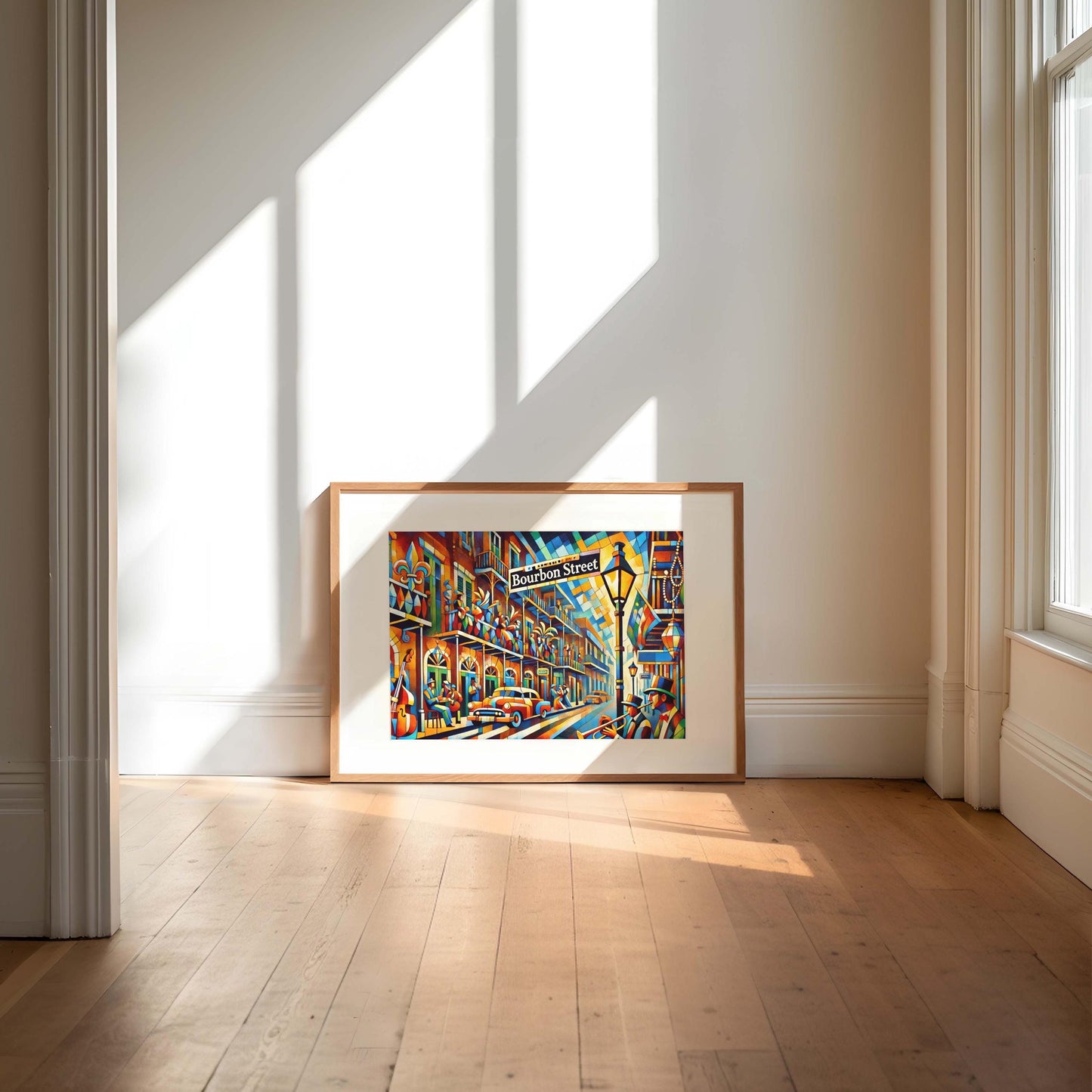 Bourbon Street Wall Art Cubism Print - New Orleans Travel Poster, Unique Housewarming Gift, Vibrant NOLA Home Decor