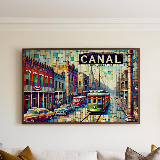 Canal St Wall Art Cubism Print - Louisiana & New Orleans Travel Poster, Housewarming Gift, Modern Canal Street Décor